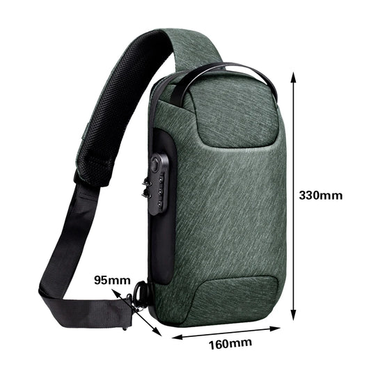 Multifunction Shoulder Chest Pack anti Theft Crossbody Handbag Password Lock Waterproof USB Port Oxford Cloth Male Travel Purse